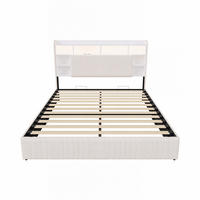 POLSTERBETT 140x200 cm mit LED-Beleuchtung - Kopfteil-Stauraum, Ladestation und hydraulischem Stauraum - Beige - Beige, Textil (140/200cm) - DELFA