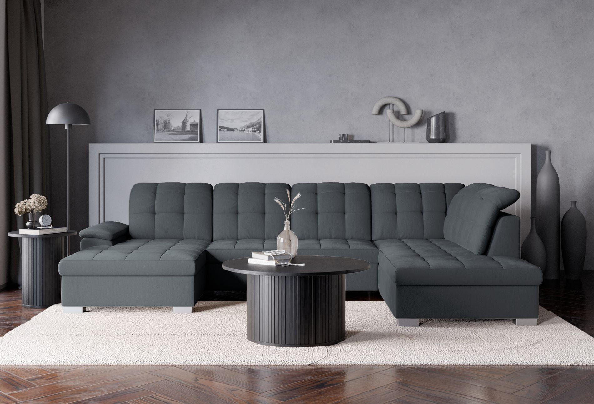 Thumbnail - Selsey Wohnlandschaft, Dunkelgrau, Textil, 5-Sitzer, Ottomane links, 330x106x212 cm, Wohnzimmer, Sofas & Couches, Wohnla...