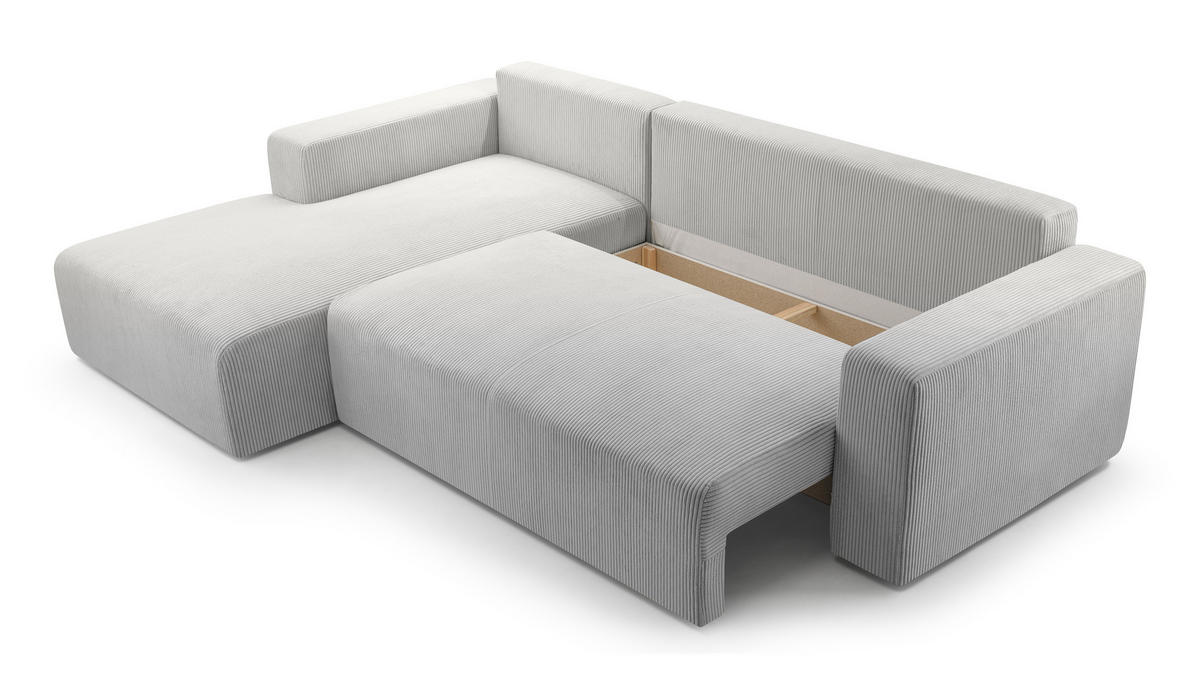 ECKSOFA L Form Catea Hellgrau 279/145/84 cm Links mit Schlaffunktion - Hellgrau/Schwarz, Kunststoff/Textil (145/279cm) - AX Living