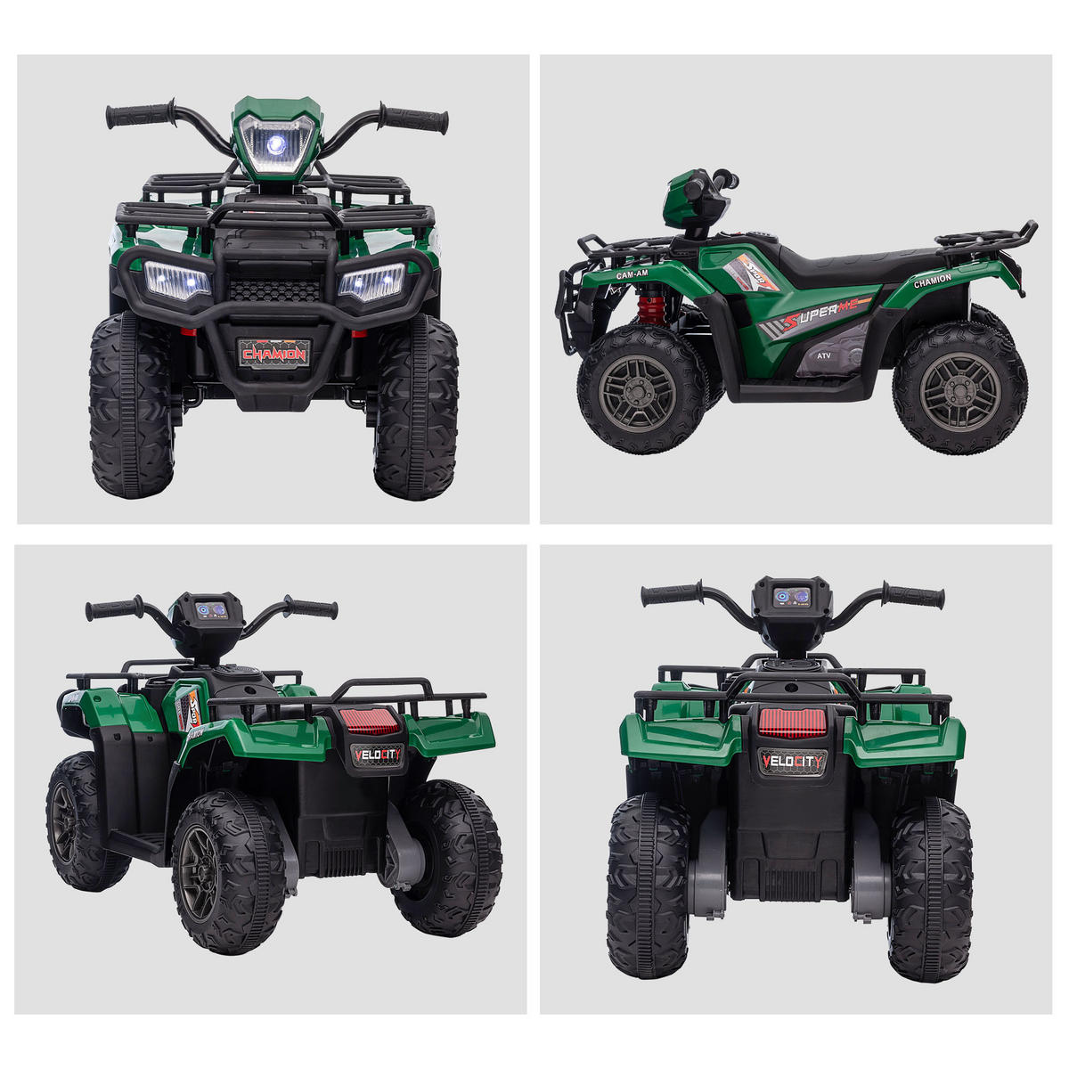 MINI ELEKTRO-QUAD KINDER, Schwarz+Grün, Kunststoff+ Stahl - Schwarz/Grün, Metall (88/45/50cm) - HOMCOM