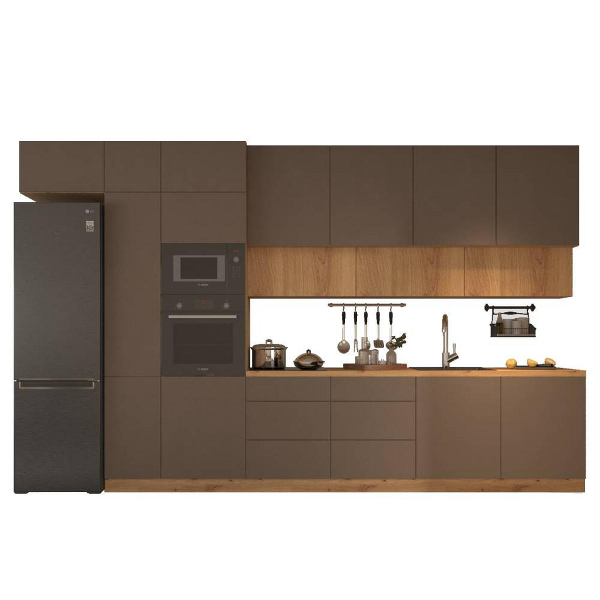 KÜCHENZEILE 400 cm - Langen KL4-M400 in Beige / Artisan Eiche - Beige/Eiche Artisan, Holz (400/248/58cm)