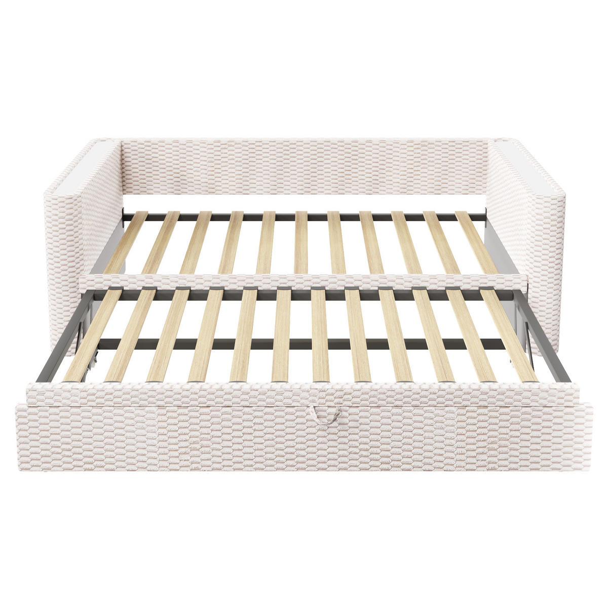 TAGEBETT 90x200cm + 180x200cm Beige Samt LED-Licht Ausziehbett - Beige, Holz (180/200cm) - FLIEKS