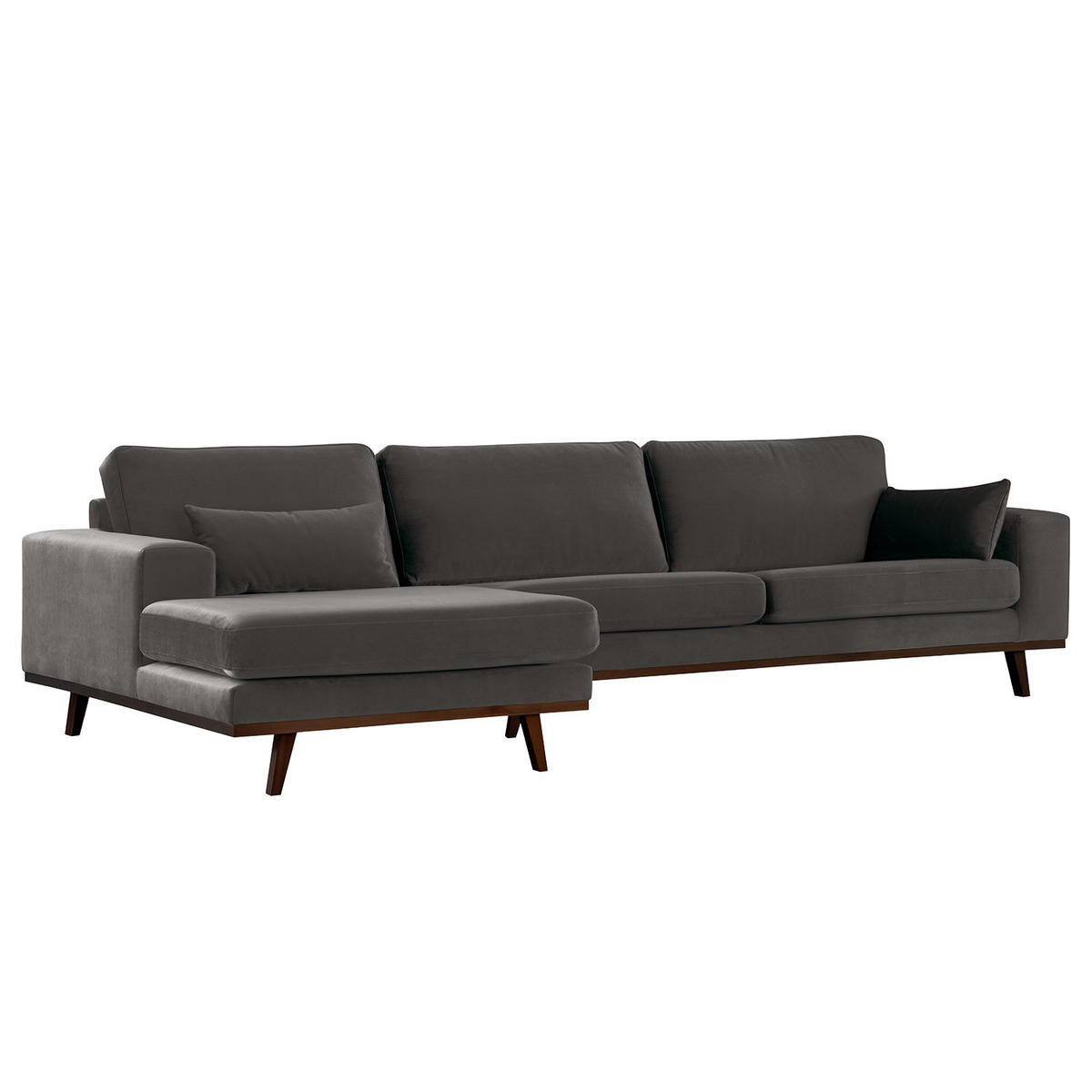 ECKSOFA mit Longchair - Dunkelgrau/Buchefarben, Buchenholz/Textil (281/153cm) - home24