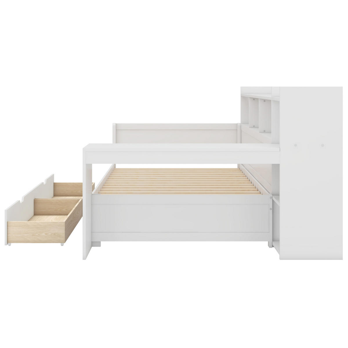 POLSTERBETT aus Spanplatte 90x200 cm in Weiß mit Schreibtisch & 2 Schubladen - Weiß, Holzwerkstoff (90/200cm) - Modfu