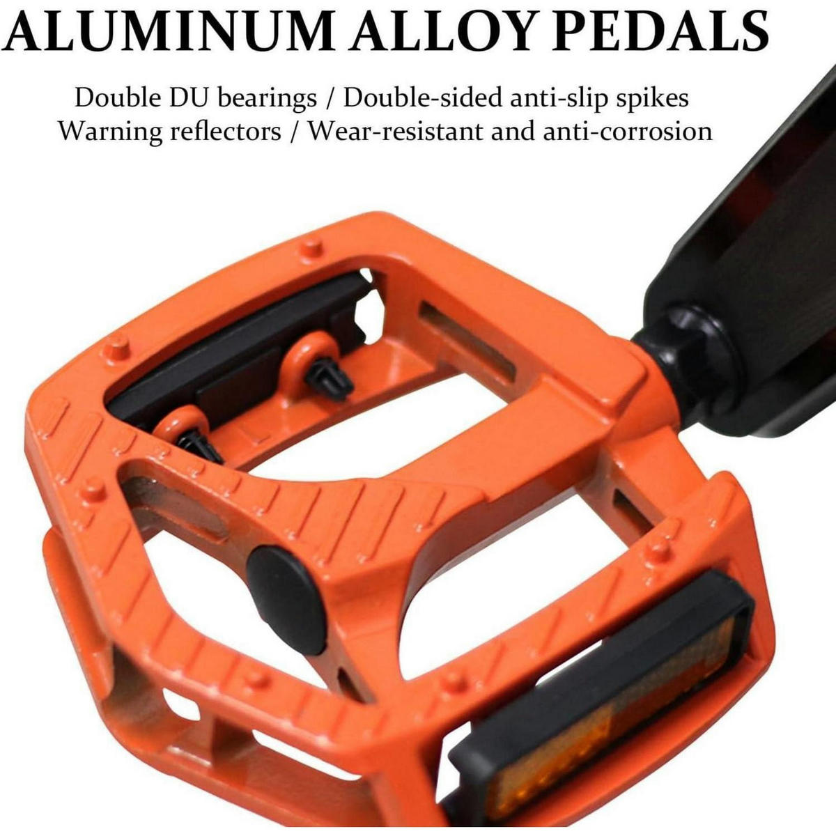 FAHRRADPEDALE 9/16" MTB Pedale mit 3 gedichteten Lagern Orange, CNC Aluminium Flachpedale mit Anti-Rutsch - Orange, Metall (10/1.5/12.5cm)