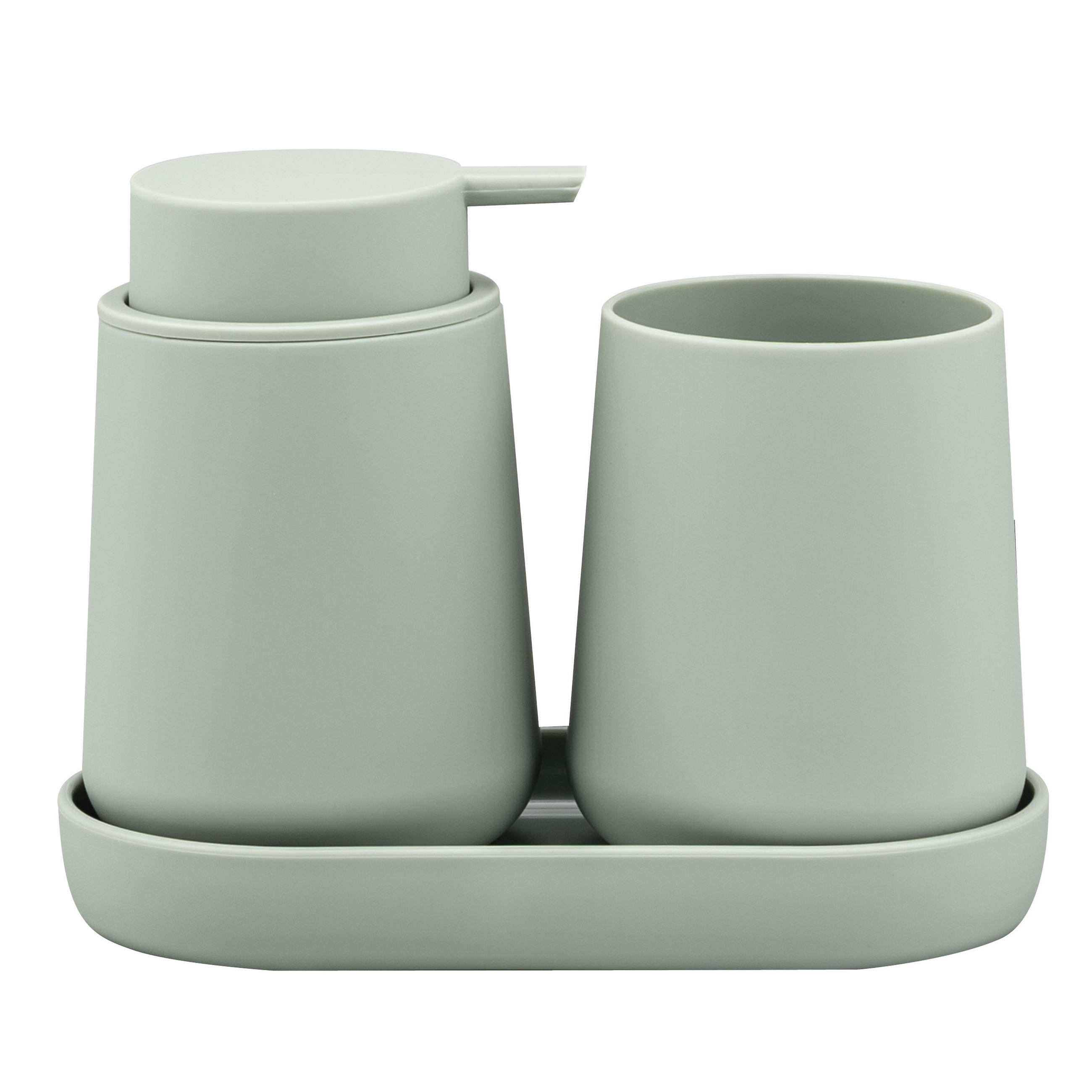 BAD-ACCESSOIRES-SET TESERO 3tlg., Soft-Touch, salbei - Salbeigrün, Kunststoff (18.5/13.5/10cm) - eluno