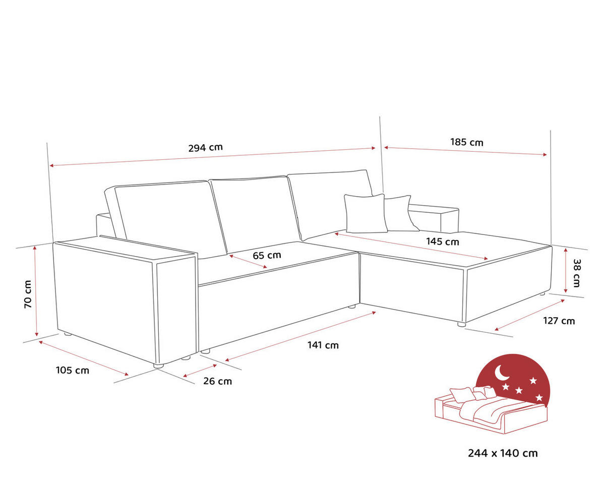 ECKSOFA NOVA mit Schlaffunktion und Bettkasten Creme - Creme, Holzwerkstoff/Kunststoff (250/160cm) - Idohome