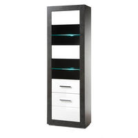VITRINE weiß Hochglanz, grau Stone 65 cm, Vitrinenschrank Türanschlag wechselbar - Chromfarben/Weiß Hochglanz, Glas/Holzwerkstoff (65/198/35cm) - Furn.Design