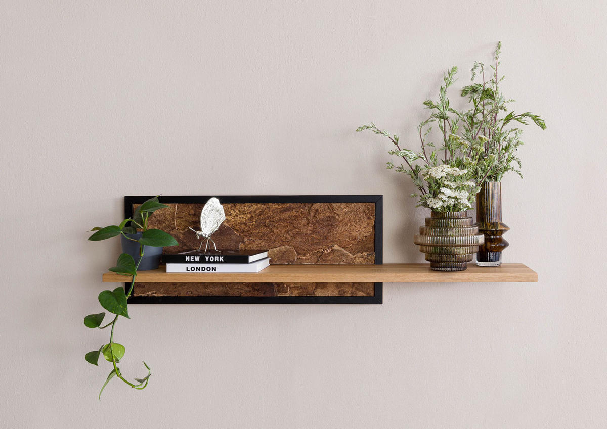 WANDREGAL Wildeiche 113x23x28 natur geölt LINDAU #05 - Naturfarben, Holz (113/28/23cm) - Massivmoebel24