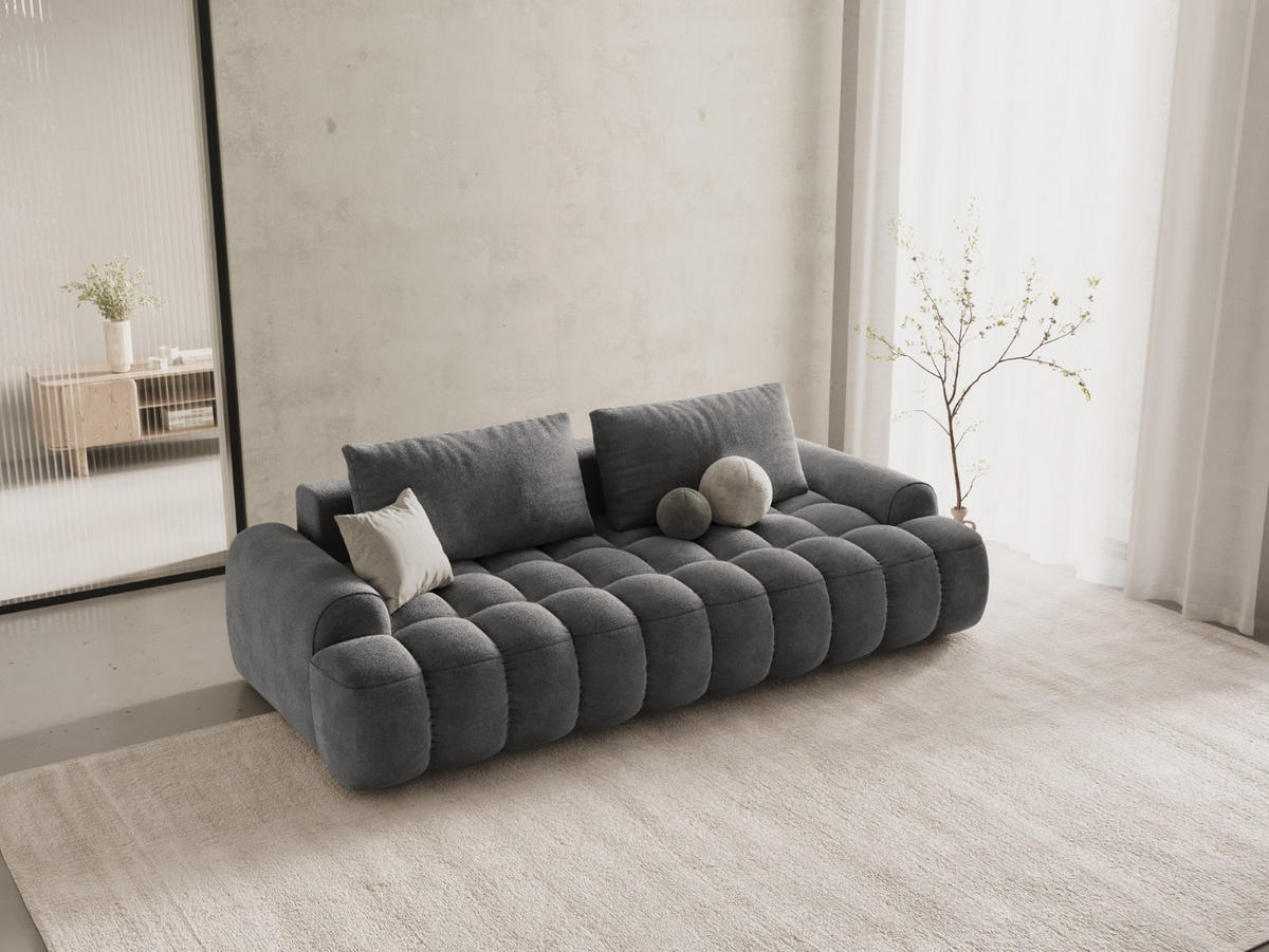 AUSKLAPPBARES-SOFA mit Bettkasten Linz aus Samt grau 4 Sitzplätze - Grau, Textil (100/84/250cm) - Cosmopolitan Design