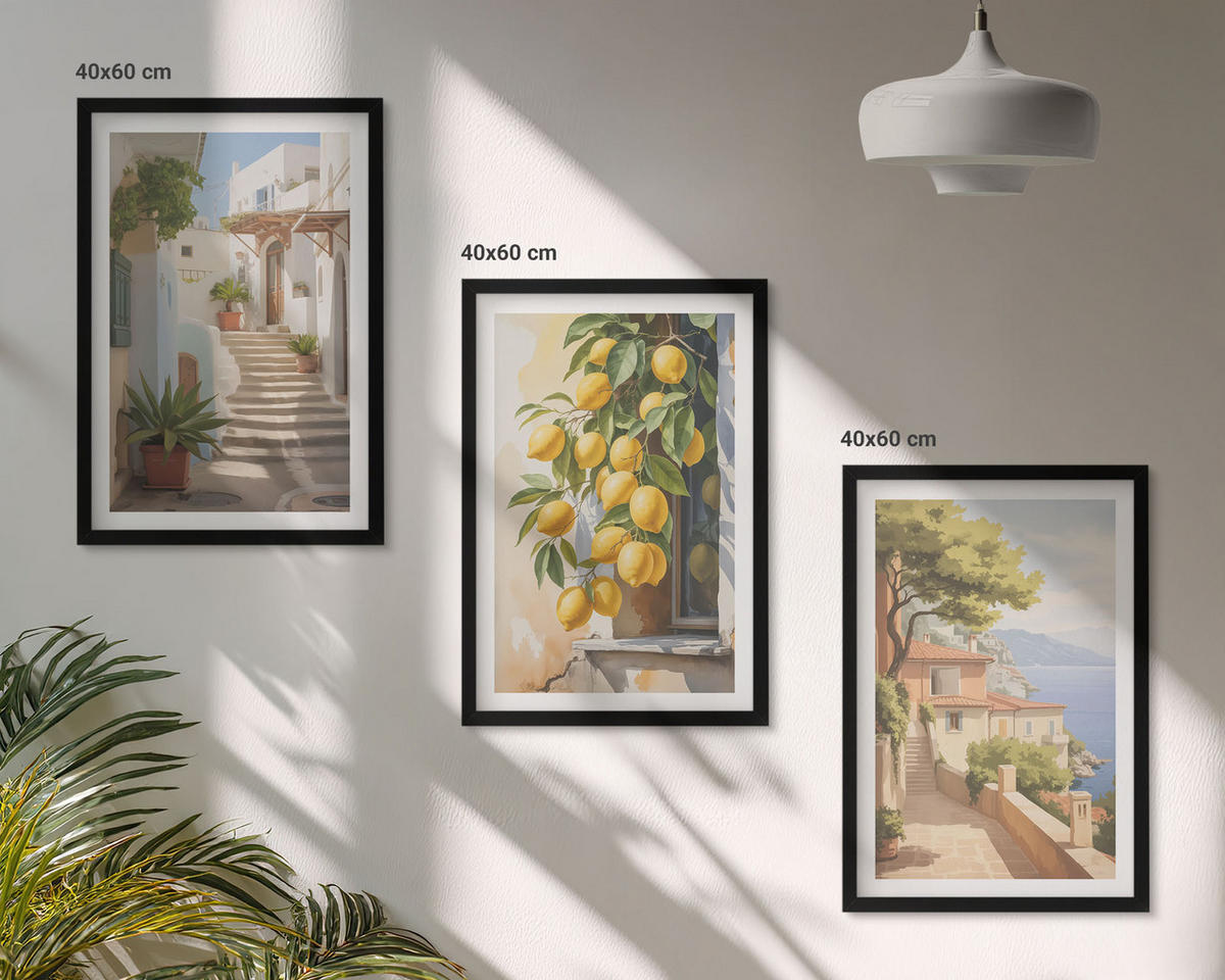 BILDER SET 3er Set - 40x60 cm Schwarzer Rahmen - Lemon Streets Meerblick - Schwarz, Kunststoff (40/60cm) - TULUP