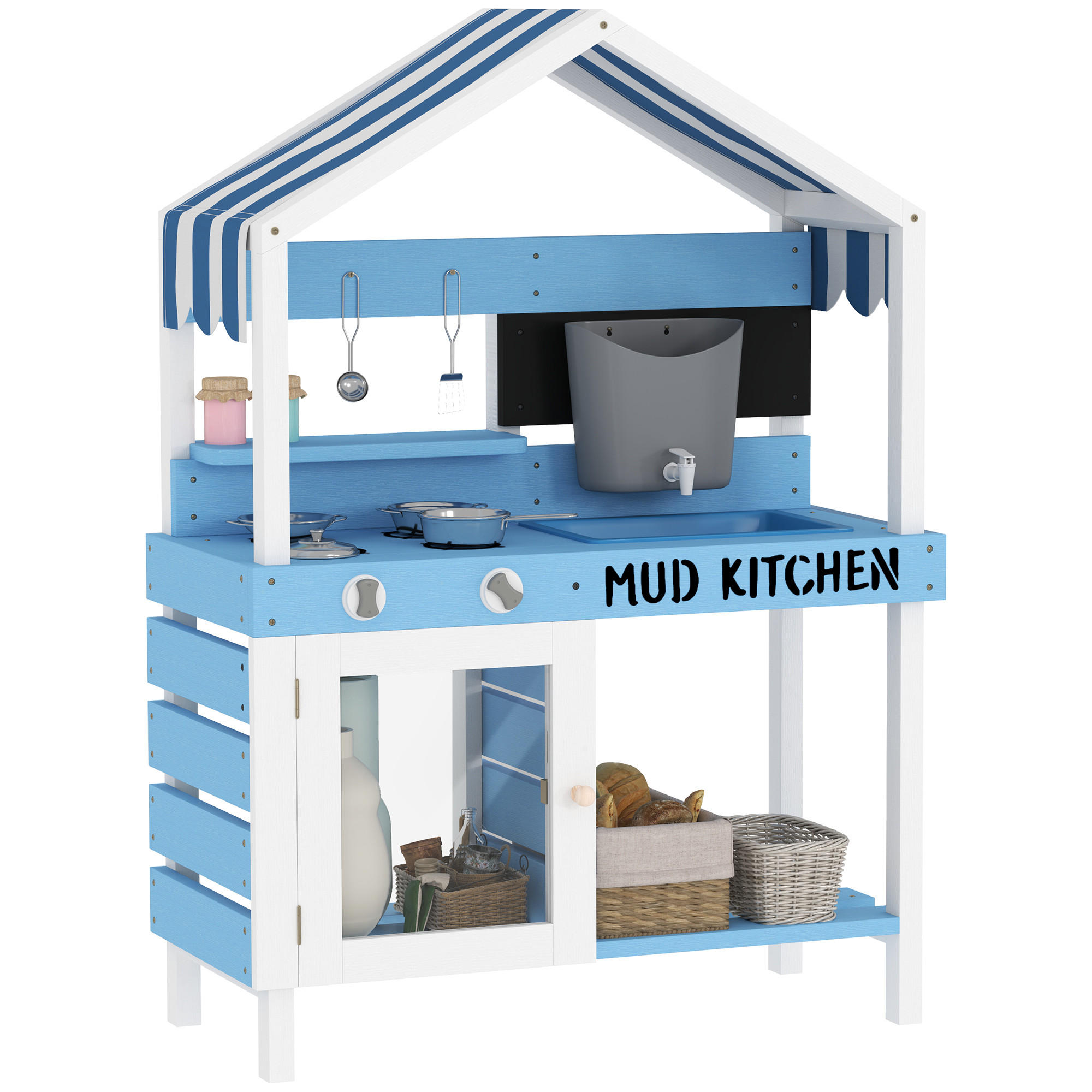 MATSCHKÜCHE Kinder Outdoor Gartenspielküche mit Herd, Spüle, Zubehör Blau - Blau, Holz (80/36.5/112cm) - AIYAPLAY