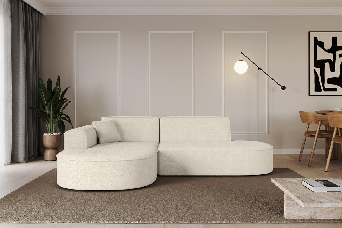 ECKSOFA Ottomane Links MARI-L1 - 243x171x79 cm Creme Tissu - Creme/Schwarz, Holzwerkstoff/Kunststoff (243/171cm) - ALTDECOR
