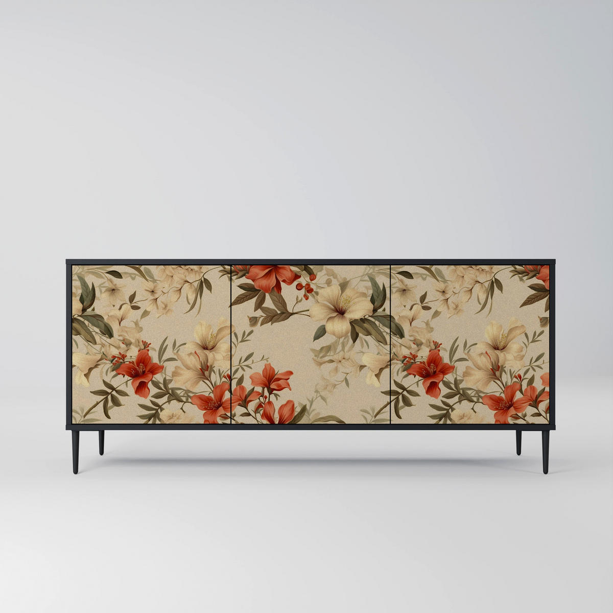 SIDEBOARD BLOOMING HARMONY, Eicheneffekt, 164,5x42x77,5 cm, 3 Türen - Eichefarben/Buchefarben, Holzwerkstoff/Buchenholz (164.5/77.5/42cm) - SpaceRebels