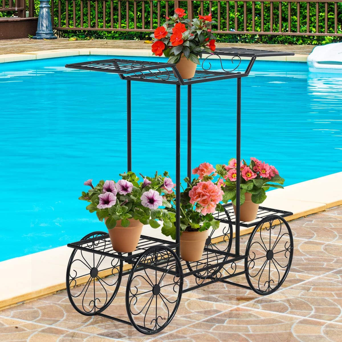 PFLANZENREGAL Blumenregal Schwarz - Schwarz, Metall (25/75/81cm) - COSTWAY
