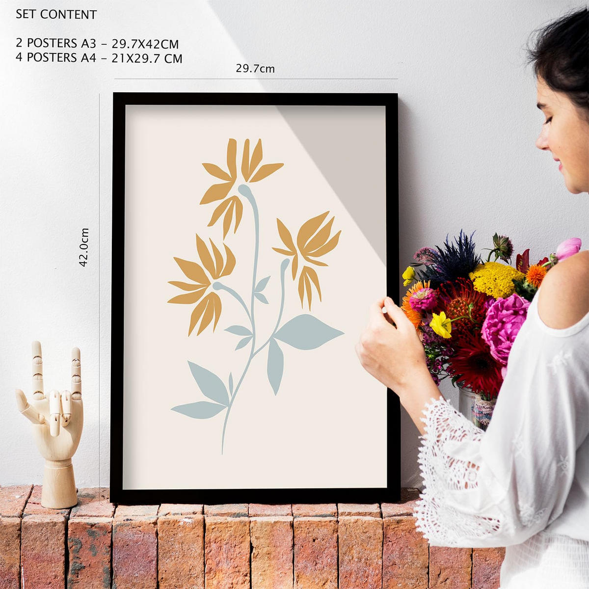 POSTER Set Mit 6 Ethikstile 2 In Blume Zusammenfassung Ästhetische Dekorative Gemälde Für Ihr Wohnzimmer Zuhause A3 & A4 Rahmen Aus Hellem Holz - Beige, Papier (29/3cm) - Nacnic