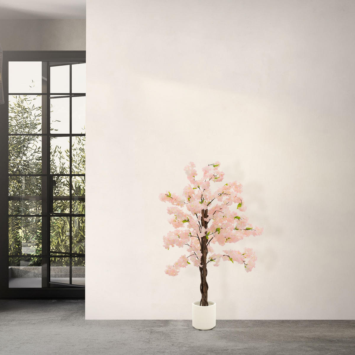 KÜNSTLICHER KIRSCHBLÜTENBAUM 120 cm Rosa mit Naturholzstamm - Pink/Schwarz, Kunststoff/Textil (120cm) - ML-DESIGN