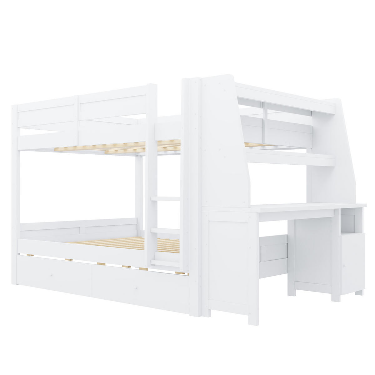 ETAGENBETT 140/200 cm mit Schrank und Schreibtisch, DE-41578, in Weiß - Weiß, Holzwerkstoff (140/200cm) - ComfortXL