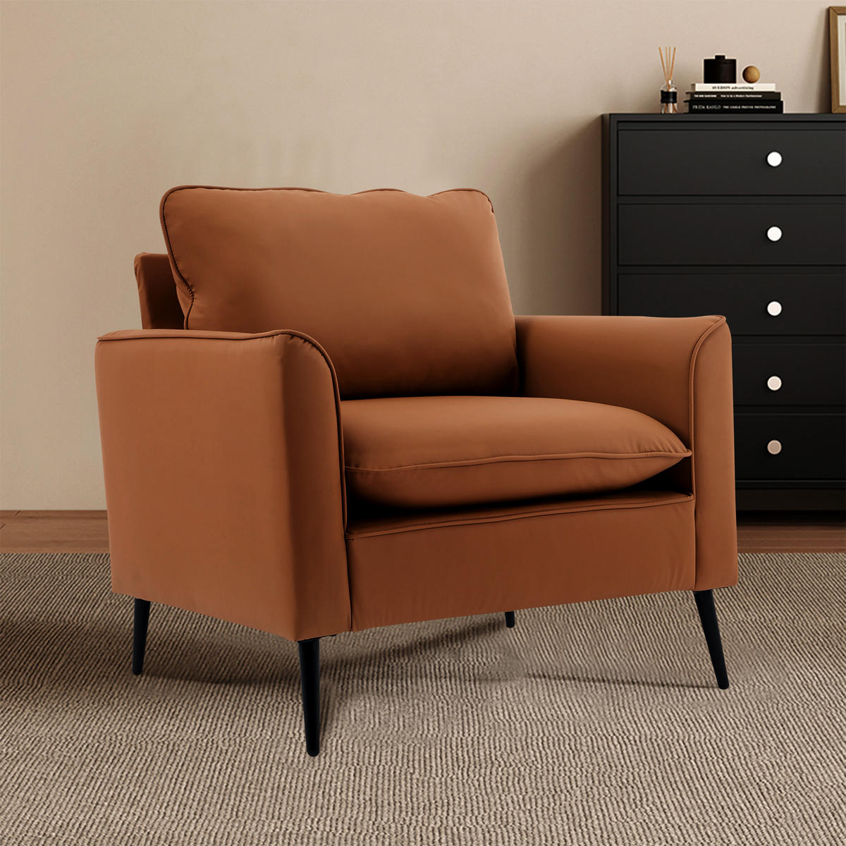 SESSEL Kunstleder Braun mit kissen - Braun, Holzwerkstoff/Textil (80/80/68cm) - WISHDOR