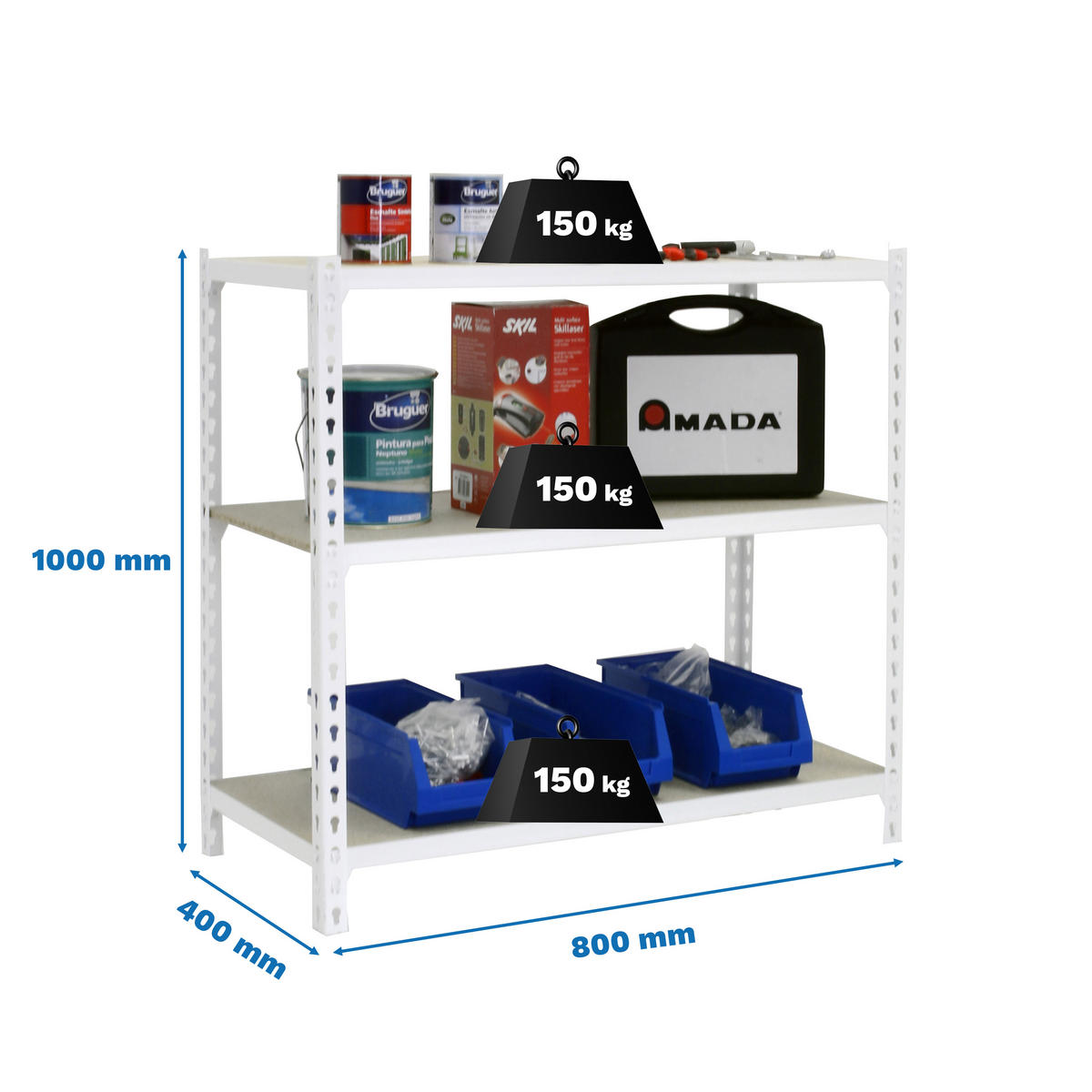 SCHWERLASTREGAL Small Muli HxBxT 100 x 80 x 40 cm 3 Fachböden Fachlast 150 kg Weiß - Weiß, Metall (80/100/40cm) - PROREGAL