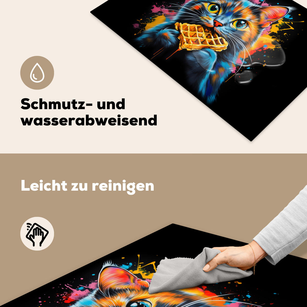 HERDABDECKPLATTE Katze - Graffiti - Bunt - Waffel - Essen Induktionsmatte 77x51 cm - Multicolor, Kunststoff (77/51/0.2cm) - MuchoWow