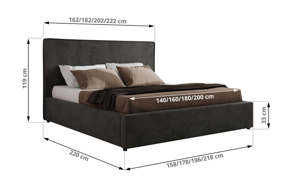 POLSTERBETT CORIVO CLASSIC 180/200 - Dunkelgrau Velvet - Pocket-Matratze - Dunkelgrau, Textil (180/200cm) - MKS