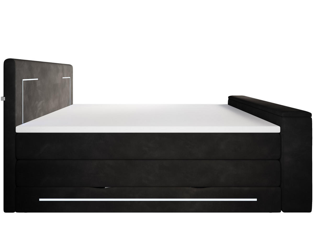 BOXSPRINGBETT Monaco schwarz 180/200 cm H2/H3 Samt mit TV-Lift - Schwarz, Textil (180/200cm) - wonello