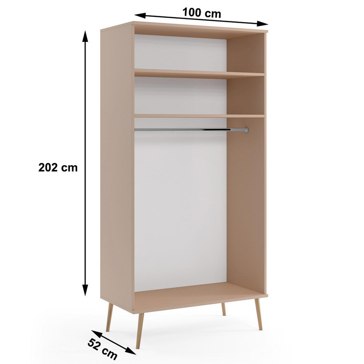 KLEIDERSCHRANK Ikon, Eiche Kraft, mit Kleiderstange - Eiche Artisan, Holzwerkstoff (100/202/52cm) - Bettso