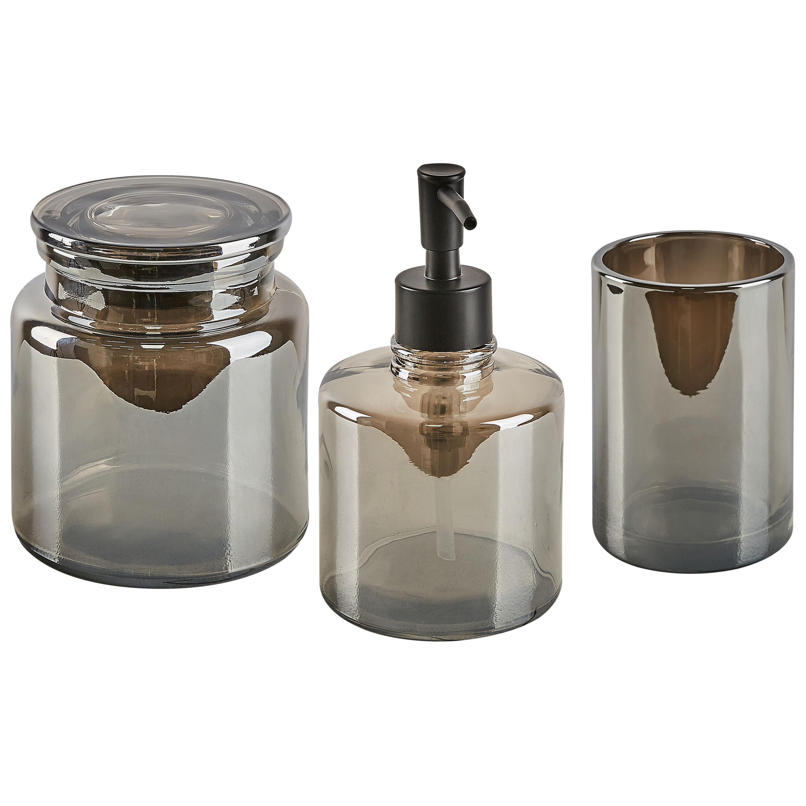 BADEZIMMER Set 3-teilig Glas grau Managua - Schwarz/Grau, Glas (10/16/10cm) - Beliani