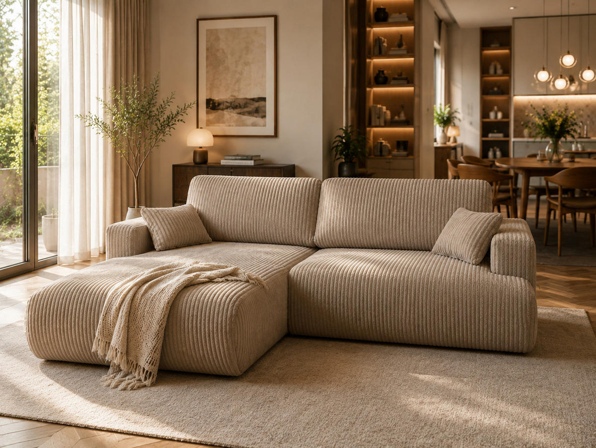 ECKSOFA Luna L links Beige aus Cord - Beige, Textil (271/195cm) - KS Home Concept