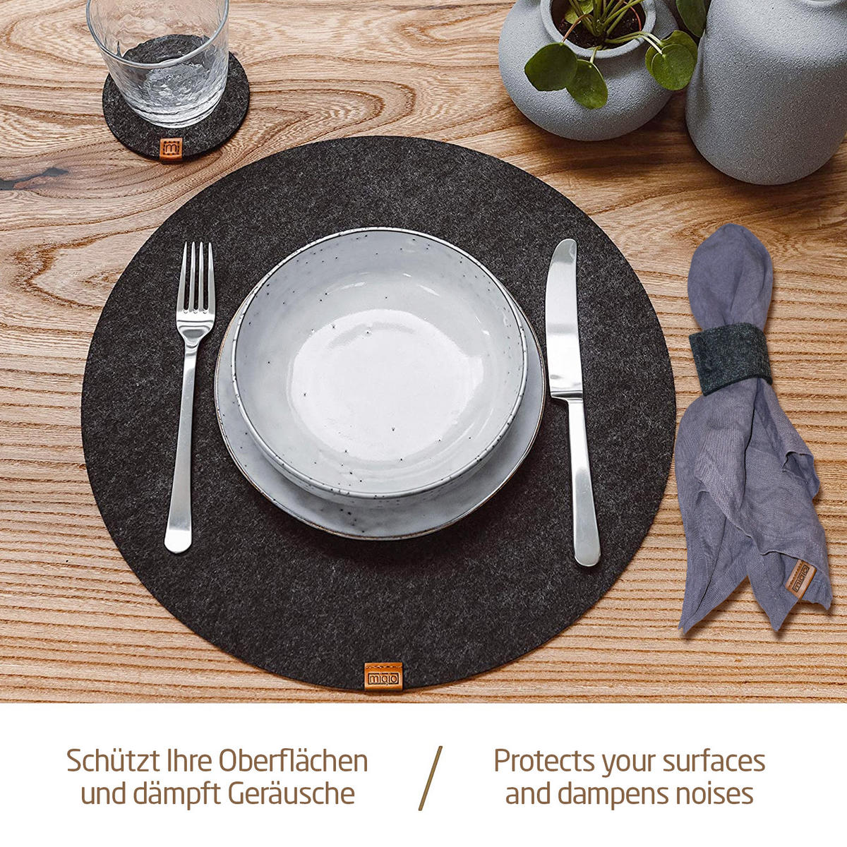 SERVIETTENRINGE 6er-Set - Dunkelgrau, Textil (5/16cm) - Miqio Design