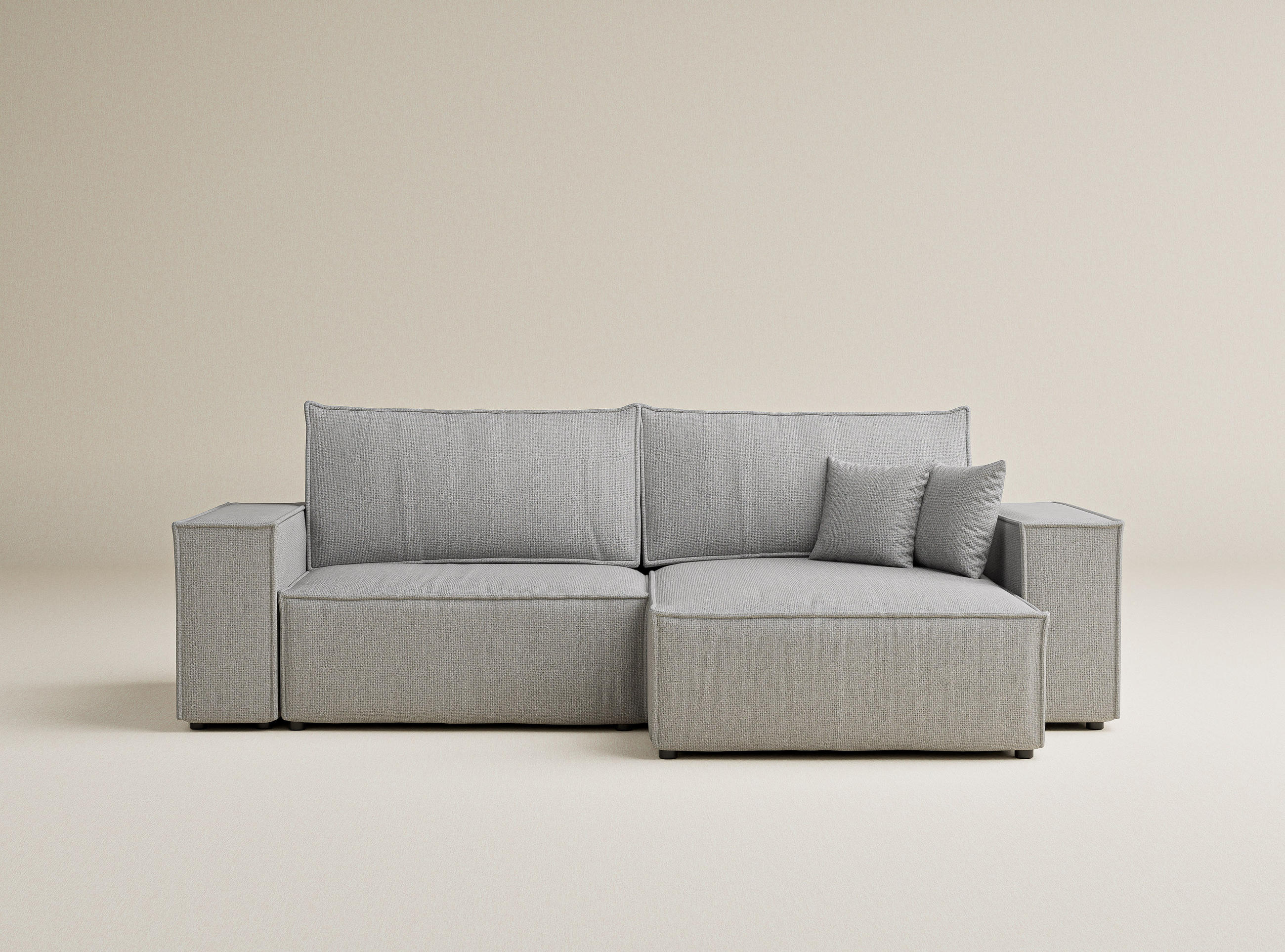 ECKSOFA MIT SCHLAFFUNKTION Zaya Hellgrau Webstoff - Hellgrau/Schwarz, Holz/Holzwerkstoff (255/148cm) - Maison de Reve