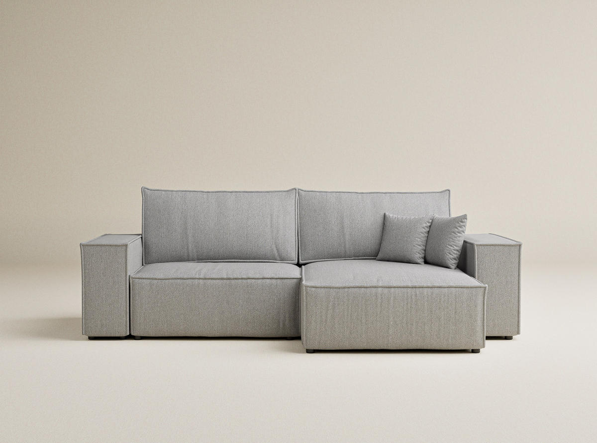 ECKSOFA MIT SCHLAFFUNKTION Zaya Hellgrau Webstoff - Hellgrau/Schwarz, Holz/Holzwerkstoff (255/148cm) - Maison de Reve