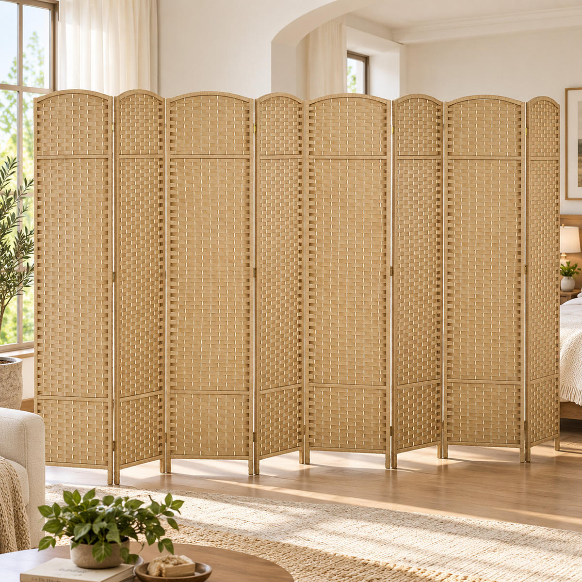 PARAVENT 8-teilig 320 x 170 cm Raumteiler Trennwand aus Kiefernholz Natur - Naturfarben, Kunststoff (1.6/170/320cm) - HOMCOM