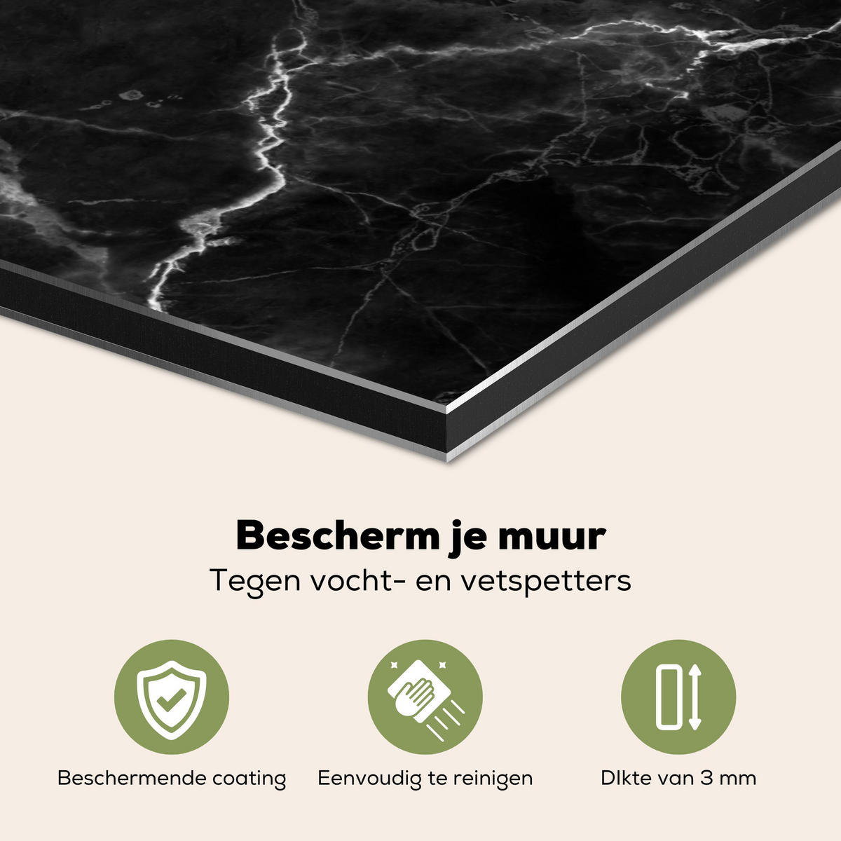 SPRITZSCHUTZ KÜCHE Marmor - Schwarz - Weiß - Textur - Marmoroptik 70x50 cm - Silberfarben, Metall (70/0.3/50cm) - MuchoWow