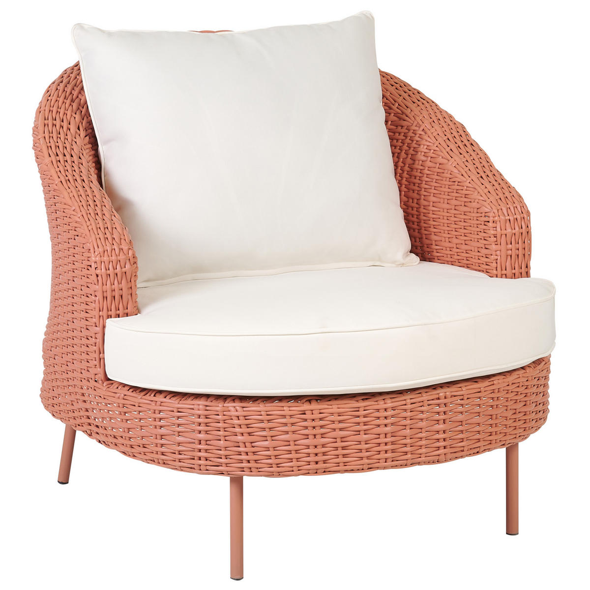 SESSEL mit Ottomane Rattan PE pfirsichrosa Arcille - Rosa, Kunststoff (80/80/151cm) - Beliani