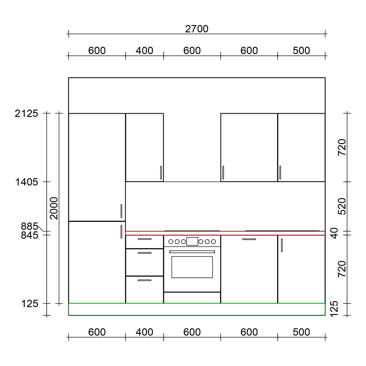 KÜCHENLEERZEILE „Dresden“ 270 cm – ohne E-Geräte – Steingrau – mit Zubehör - Edelstahlfarben/Grau, Holzwerkstoff/Metall (270/210/60cm) - GEBA
