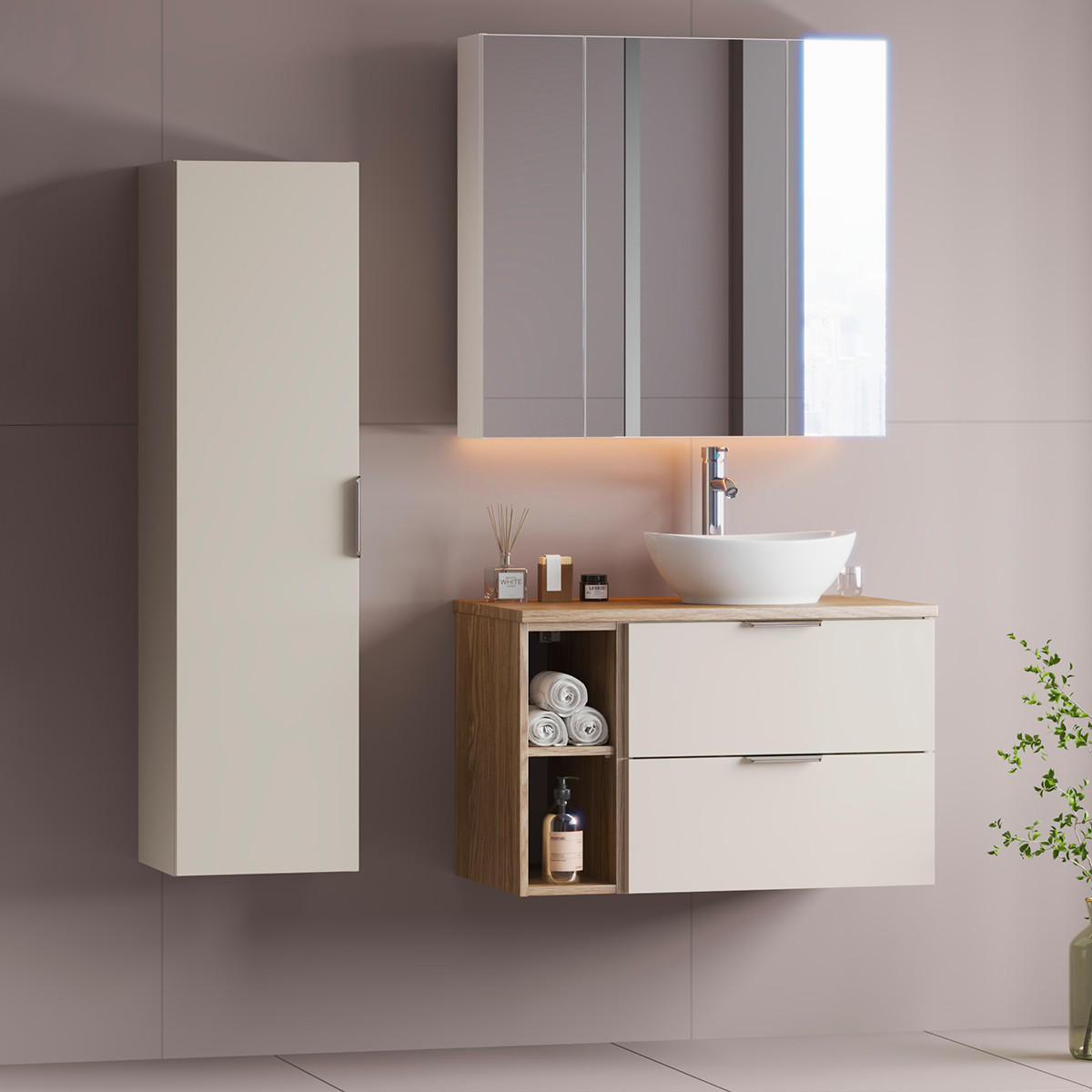 WASCHTISCHUNTERSCHRANK 80.6cm Astrid Kaschmir und Holz - Beige, Holzwerkstoff (80.6/52.2/46.5cm) - Petits-meubles