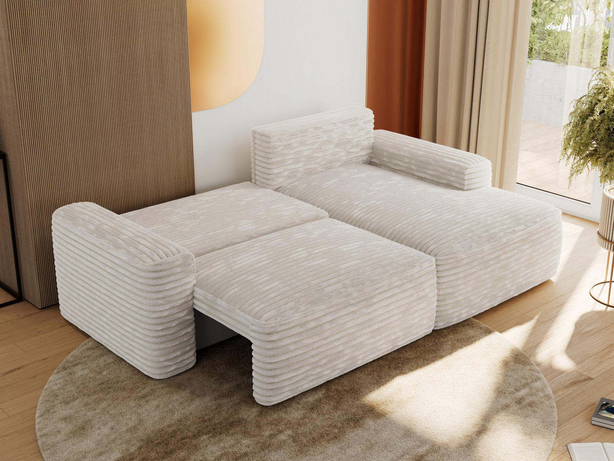ECKSOFA BELLUNO L Creme Cord - Rechts - Creme/Schwarz, Textil (233/144cm) - MKS