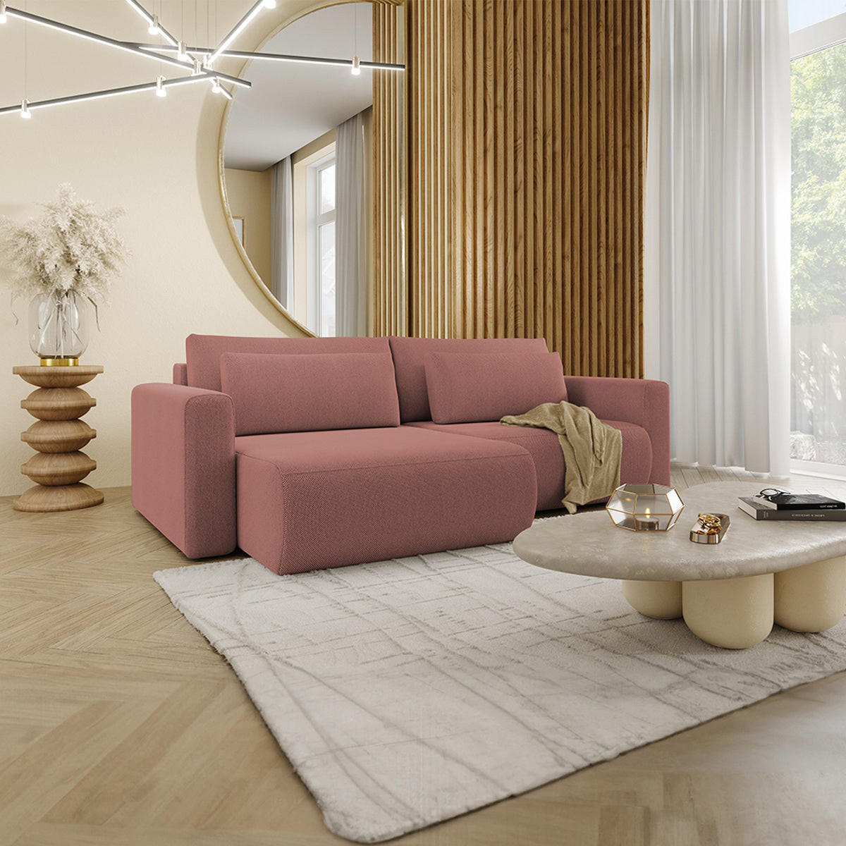 ECKSOFA Evy 3 Sitzplätze Rose - Pink, Holz (240/149cm) - Petits-meubles