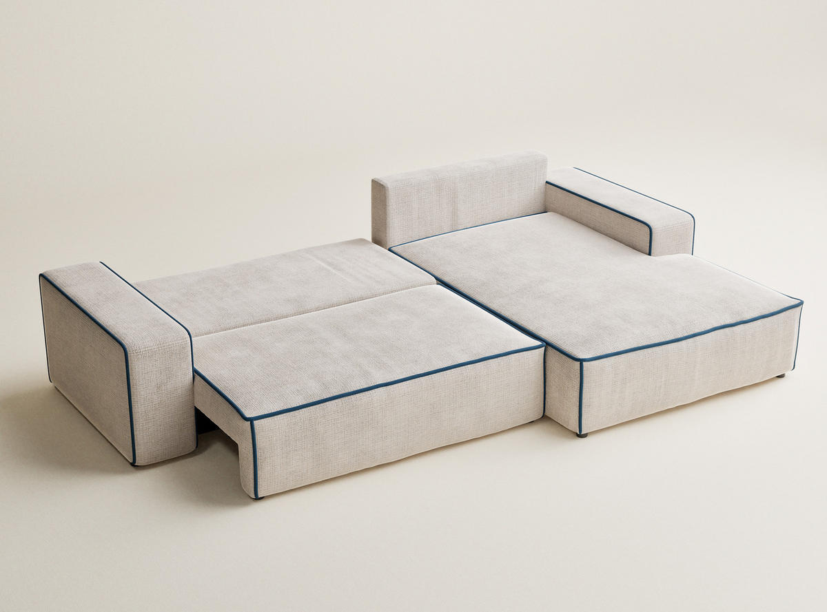 ECKSOFA MIT SCHLAFFUNKTION Modo Beige grau Chenille-Stoff - Rechts Seite - Creme/Schwarz, Holz/Holzwerkstoff (294/185cm) - Maison de Reve