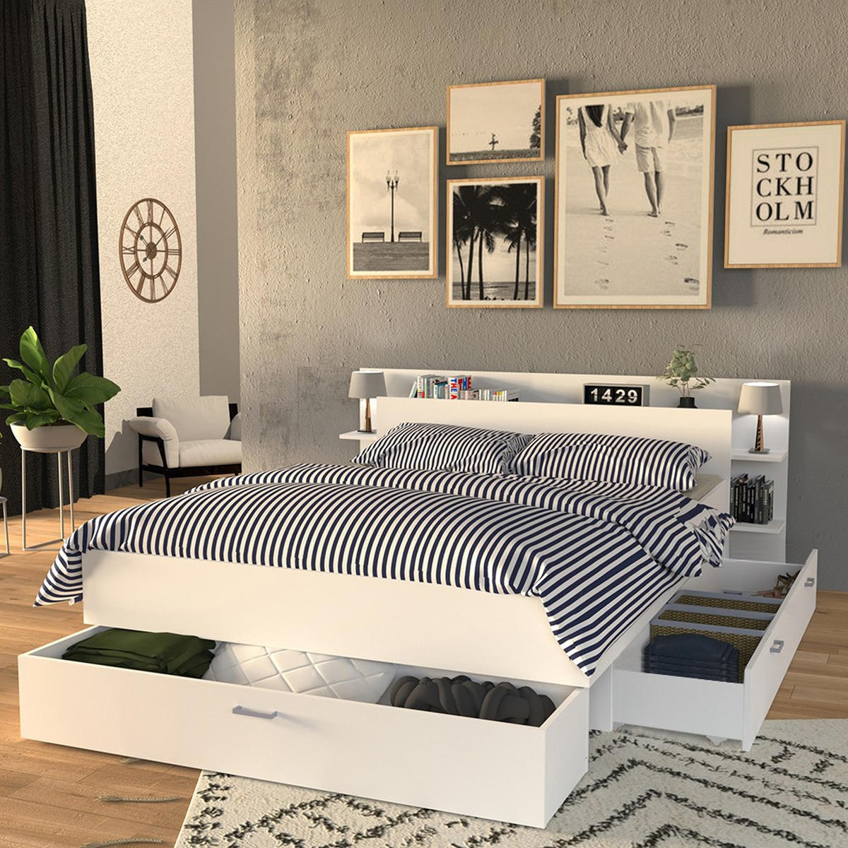 BETT SAMBA mit Schubladen / Bett 140x190 - Weiß - Weiß, Holzwerkstoff (140/190cm) - Weber Industries