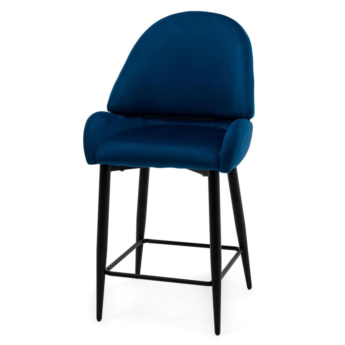BARHOCKER BERGAMO gepolsterter mit Steppung - dunkelblau - Samt Velour - Blau/Schwarz, Textil/Metall (56/106/61cm) - NEW HOME