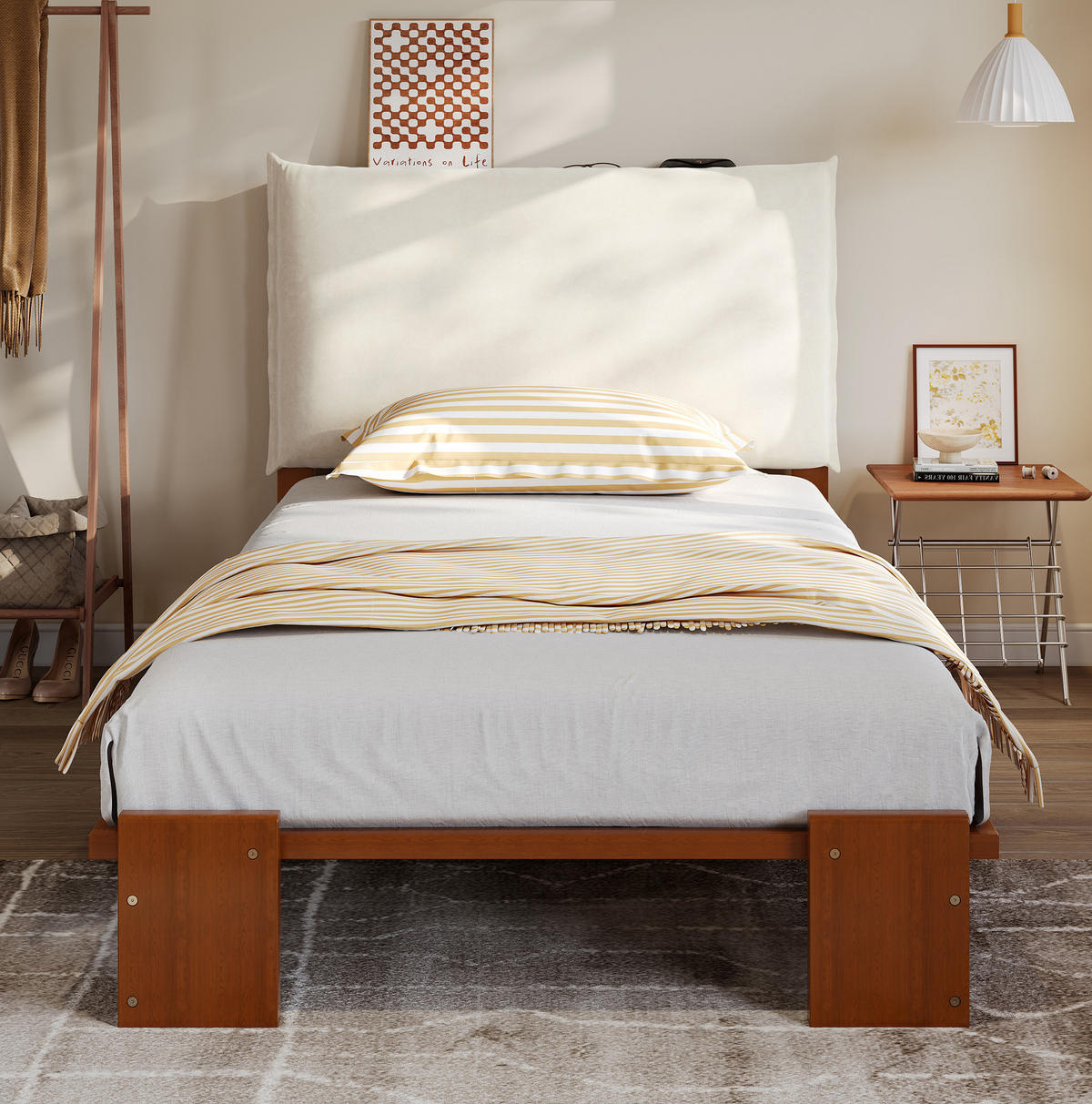 POLSTERBETT aus Kiefer und Sperrholz 90x200 cm Dunkelbraun mit gepolsterter Rückenlehne - Braun, Textil (90/200cm) - IVMEU