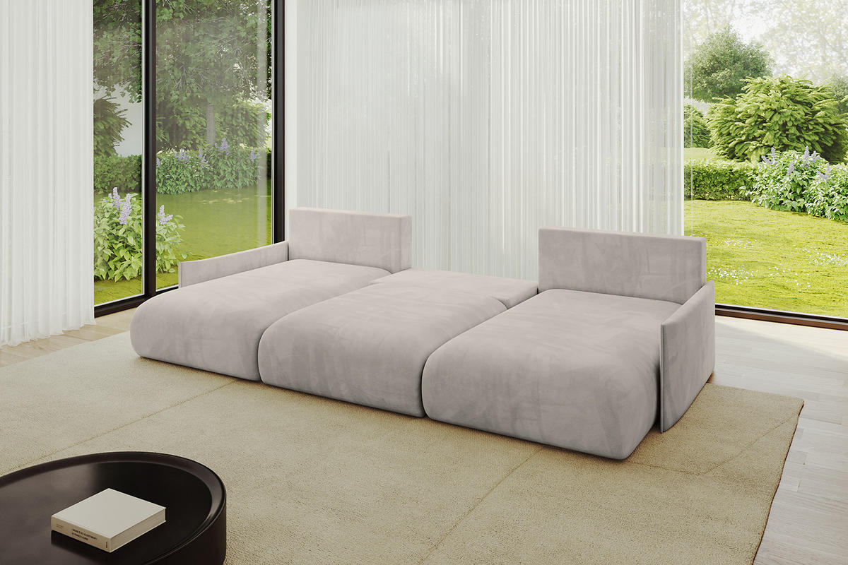 WOHNLANDSCHAFT mit Schlaffunktion und Bettkasten ONESK-U-v1 317x177x72 Hellbraun Velours - Hellbraun, Holzwerkstoff/Kunststoff (317/72/177cm) - ALTDECOR