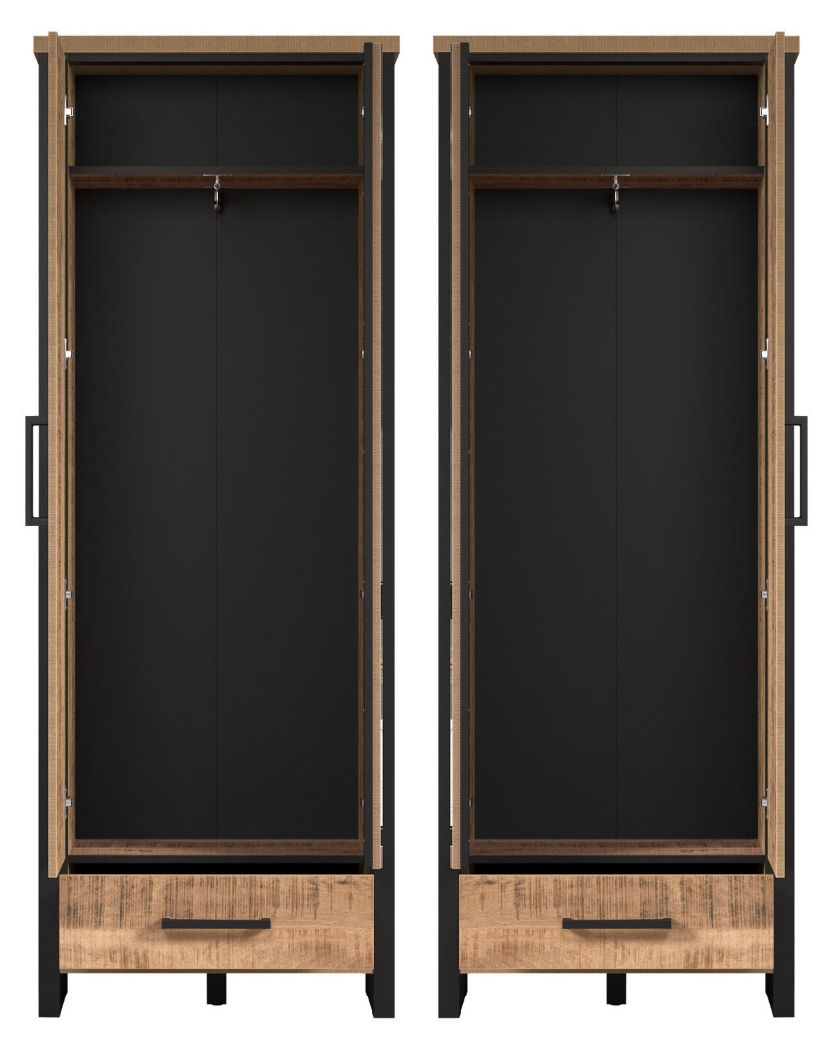 GARDEROBENSCHRANK Mango, schwarz 73 x 195 cm, Garderobe mit Spiegel - Schwarz/Naturfarben, Glas/Holzwerkstoff (73/195/39cm) - Top.Furn