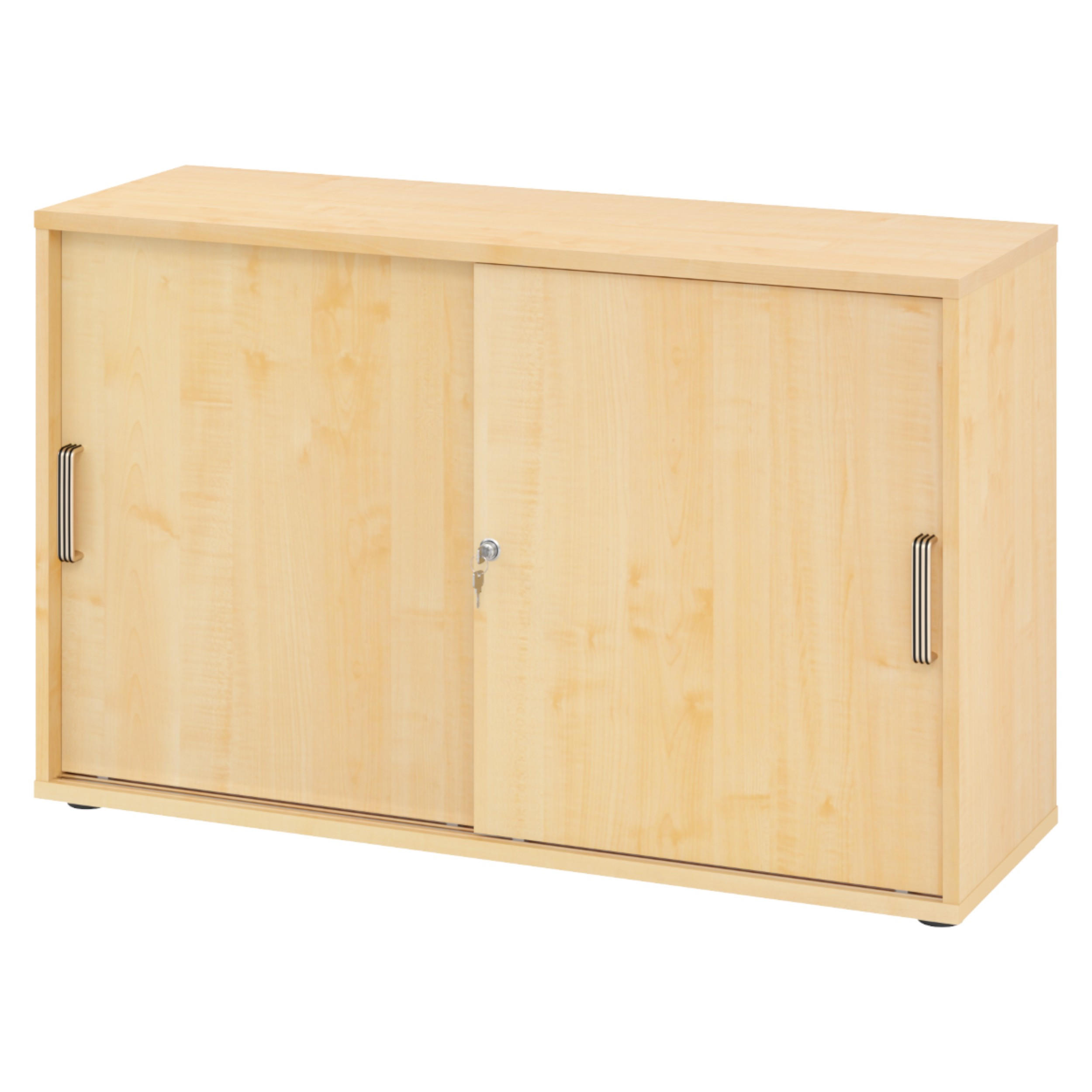 SCHIEBETÜRENSCHRANK - 2 Ordnerhöhen 40/120/74,8 cm in Ahornfarben Streifengriff (Kunststoff) - Ahornfarben, Holzwerkstoff (120/74.8/40cm) - bümö