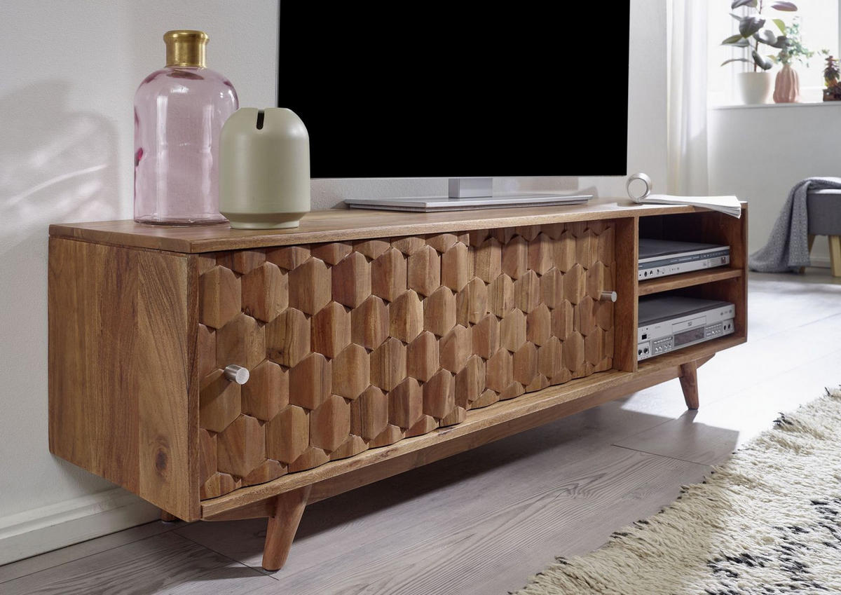 TV-BOARD Akazie 145x35x45 natur lackiert MOSAYK #101 - Naturfarben, Holz (145/45/35cm) - Massivmoebel24