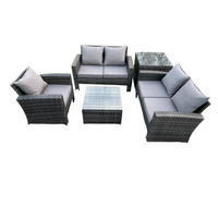 GARTENMÖBELSET Polyrattan Dunkelgrau 5-Sitzer - Dunkelgrau, Metall - Fimous