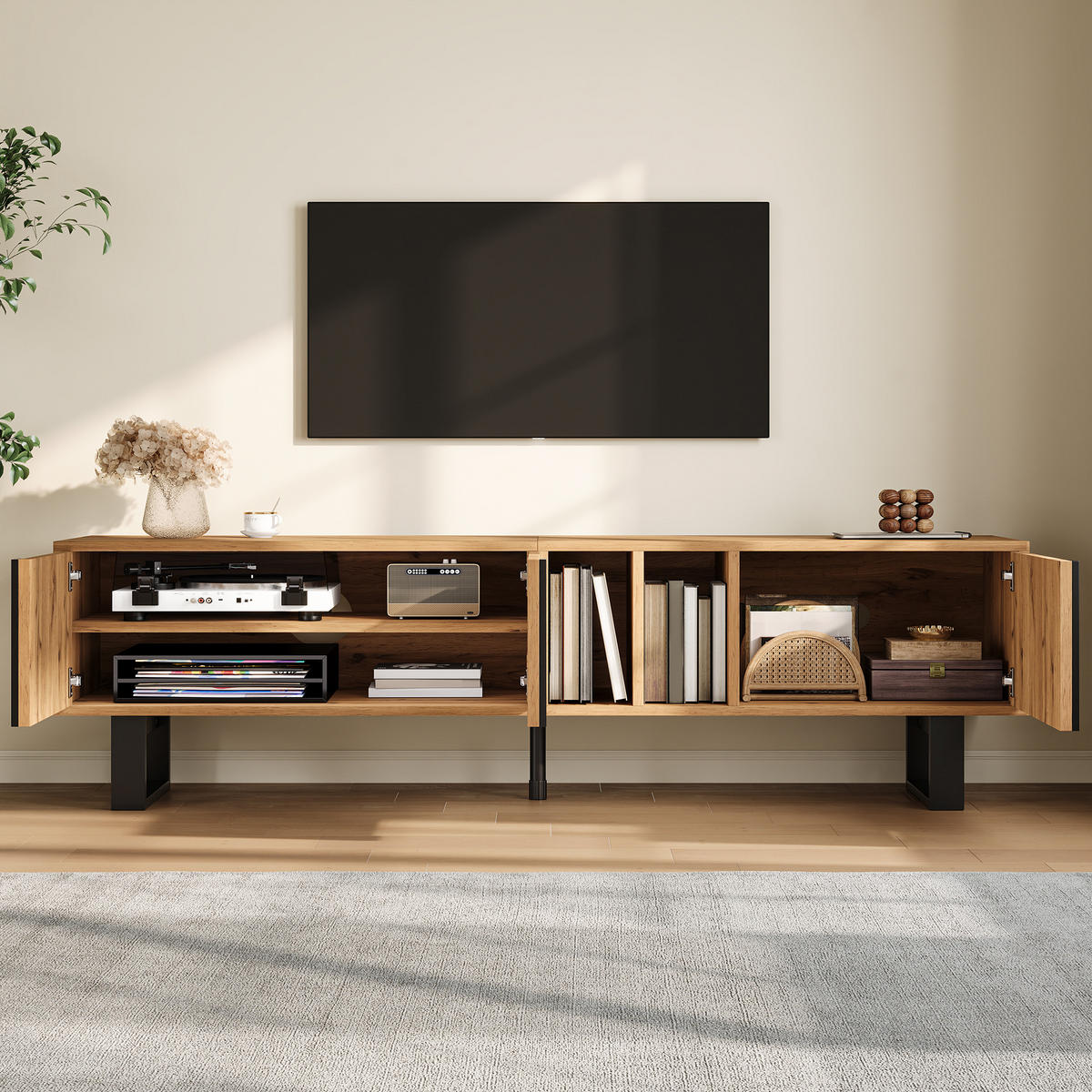 LOWBOARD DE-40128 mit Eisenbeinen Natur - Naturfarben, Holzwerkstoff (160/50/40cm) - ComfortXL